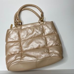 Bodhi Supple Genuine Leather Puffer Bag in Pearl Champagne & Gold - SO LUXE!!!